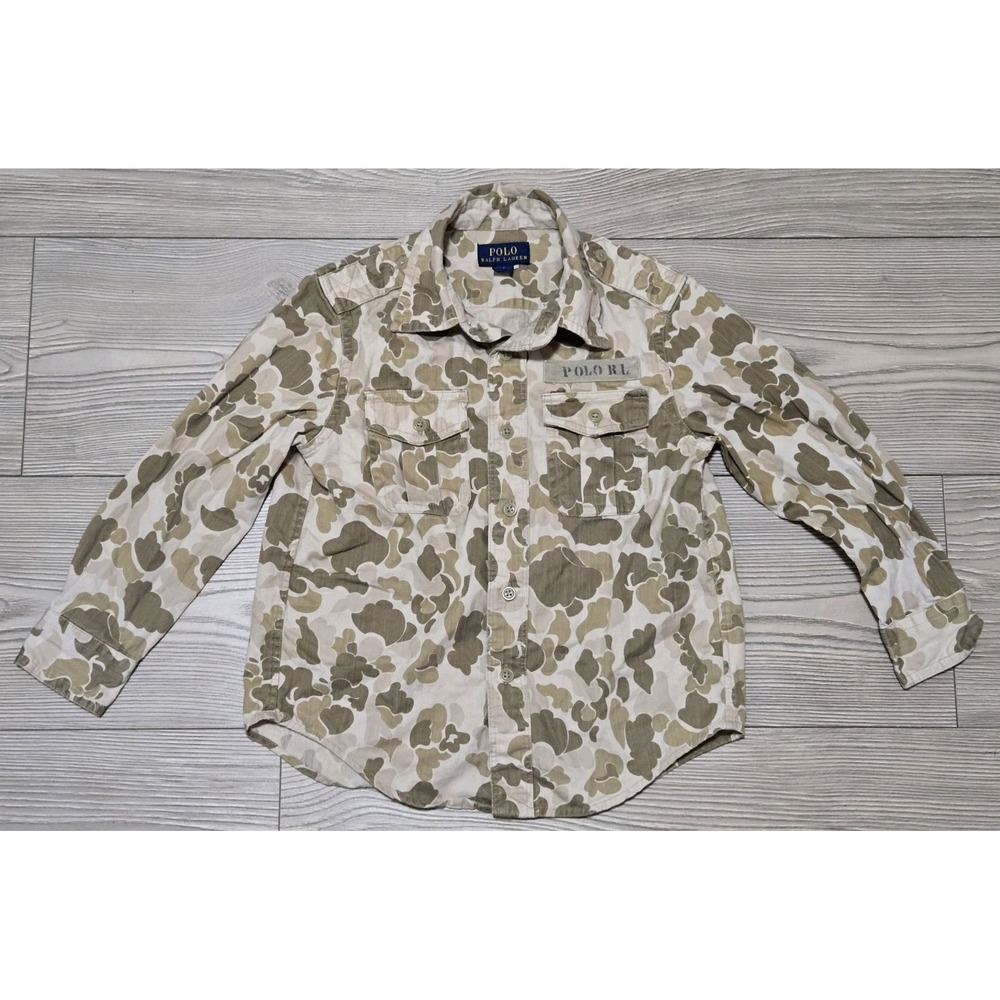 Boys Polo Ralph Lauren Camouflage Sz 4 Button Up Safari Military Camo Epaulets